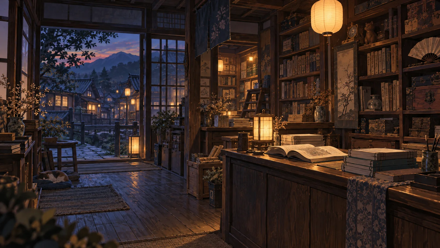 里の店と、本の中の物語を想像して描いた二次創作風景