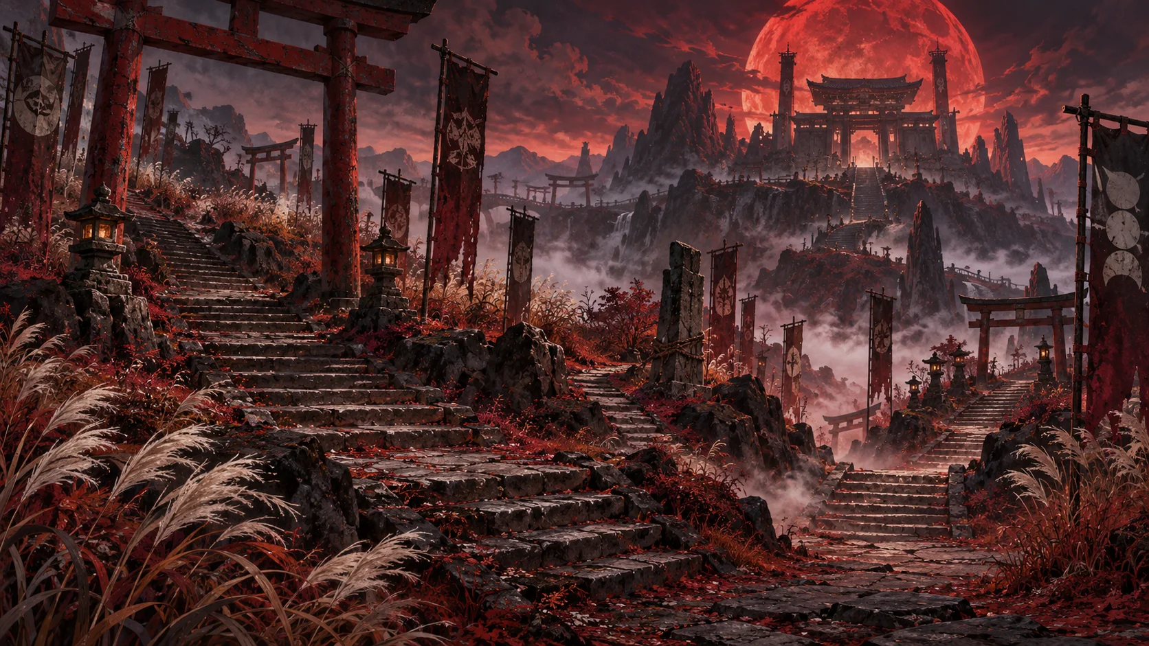 地上の縄張りと地獄を想像して描いた二次創作風景