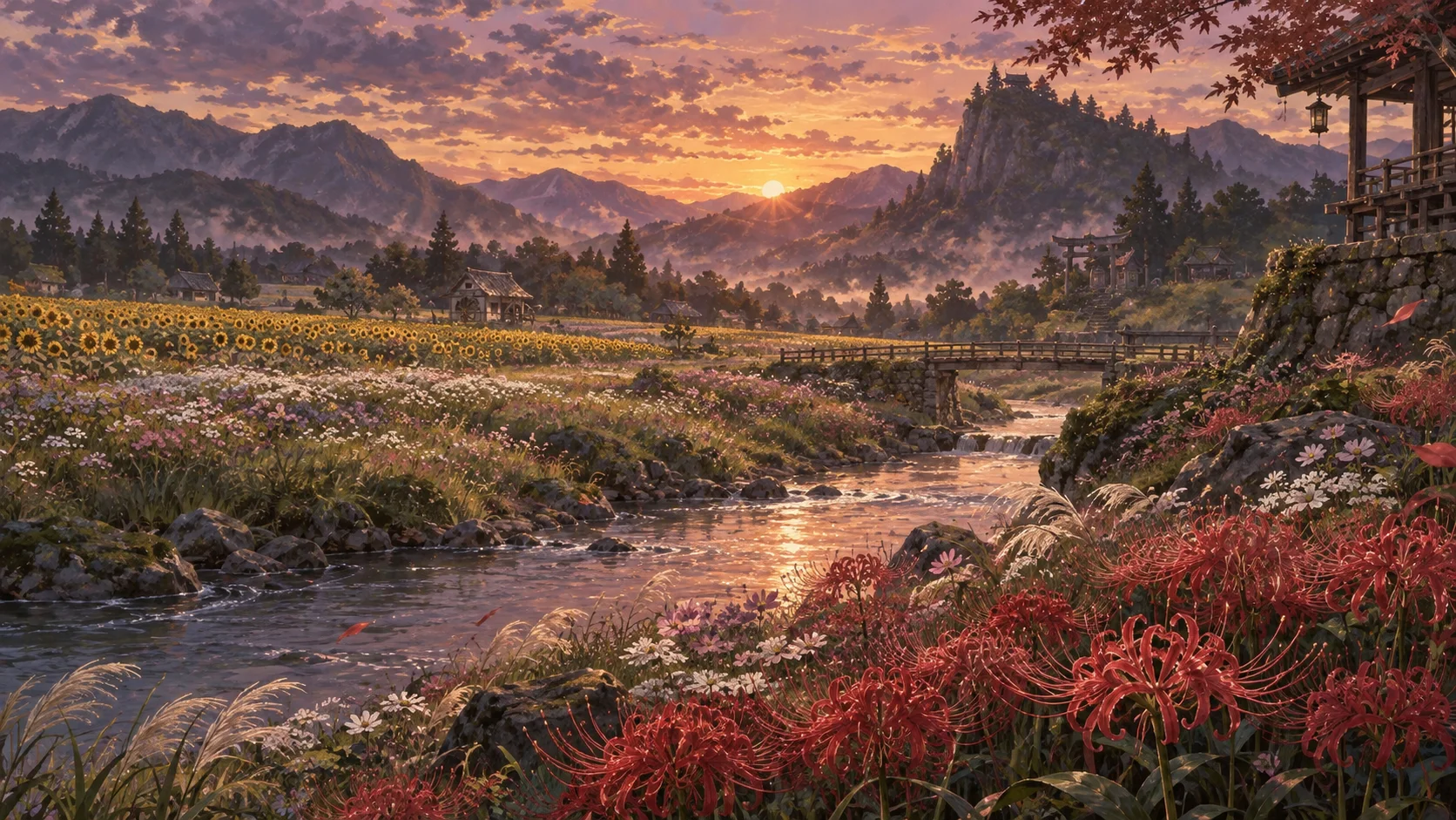 花々と彼岸を想像して描いた二次創作風景