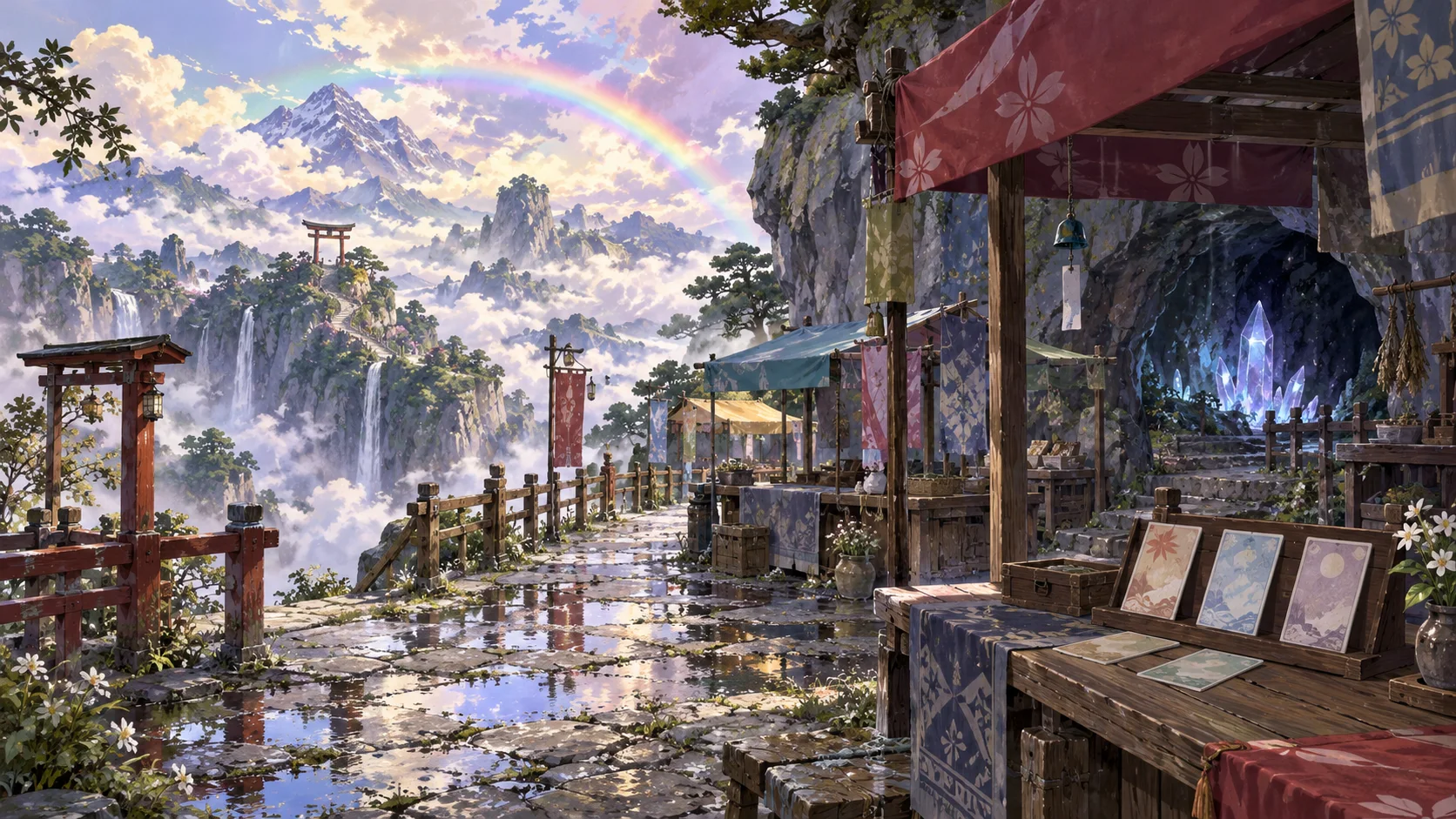 妖怪の山と虹龍洞を想像して描いた二次創作風景