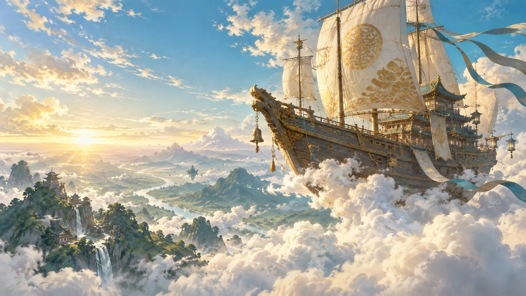 聖輦船と命蓮寺を想像して描いた二次創作風景