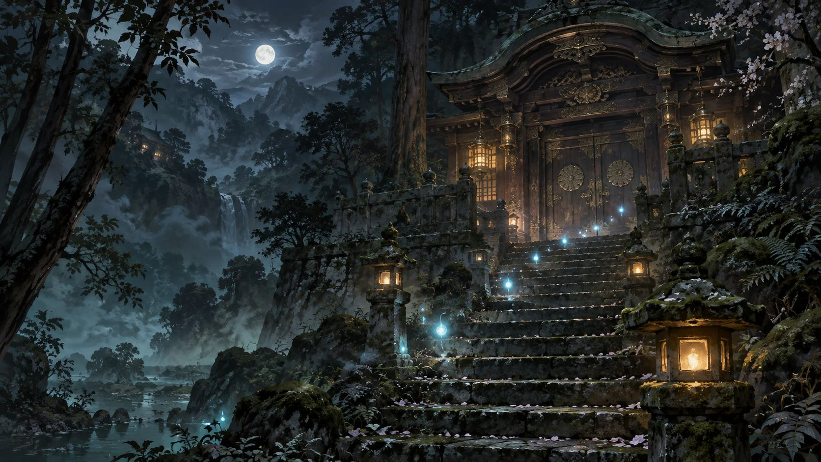 命蓮寺の墓地と神霊廟を想像して描いた二次創作風景