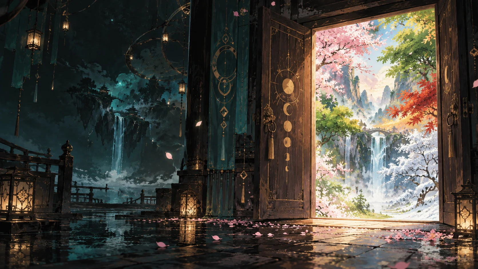 四季と後戸の国を想像して描いた二次創作風景