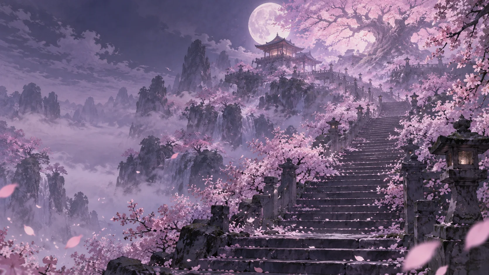 桜と冥界を想像して描いた二次創作風景